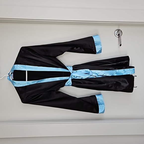 La Vie En Rose Black Satin Kimono, Size S/M - Picture 1 of 5